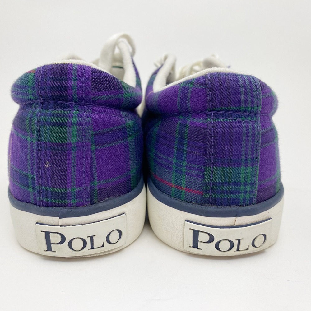 Polo Ralph Lauren Giles Plaid Low Top Sneakers Mens Boys Purple Green - Picture 8 of 9